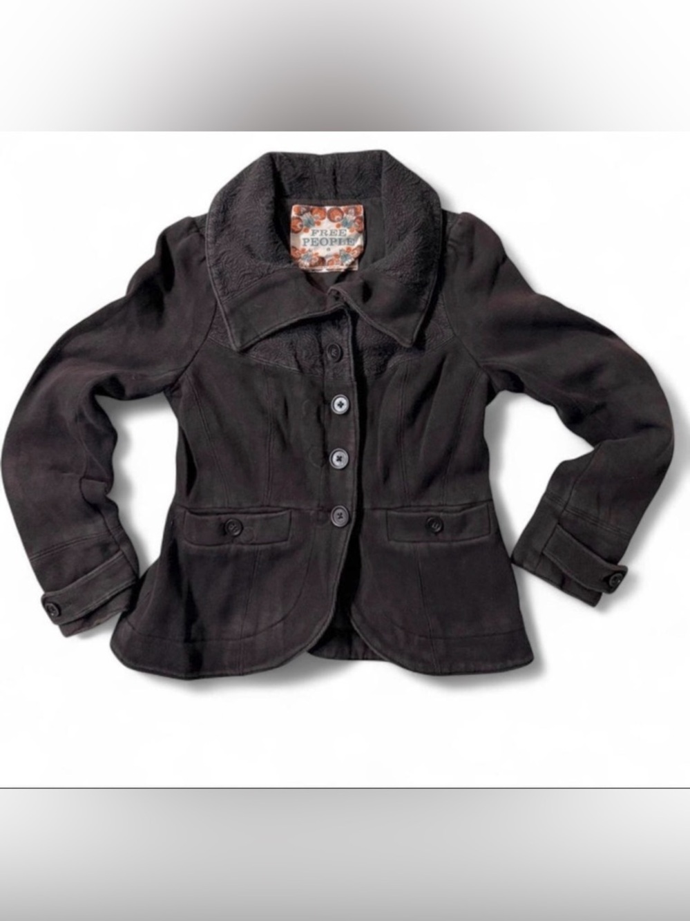 Vintage Free People The Originals Knit Blazer With Jacquard Trim Black Size 6